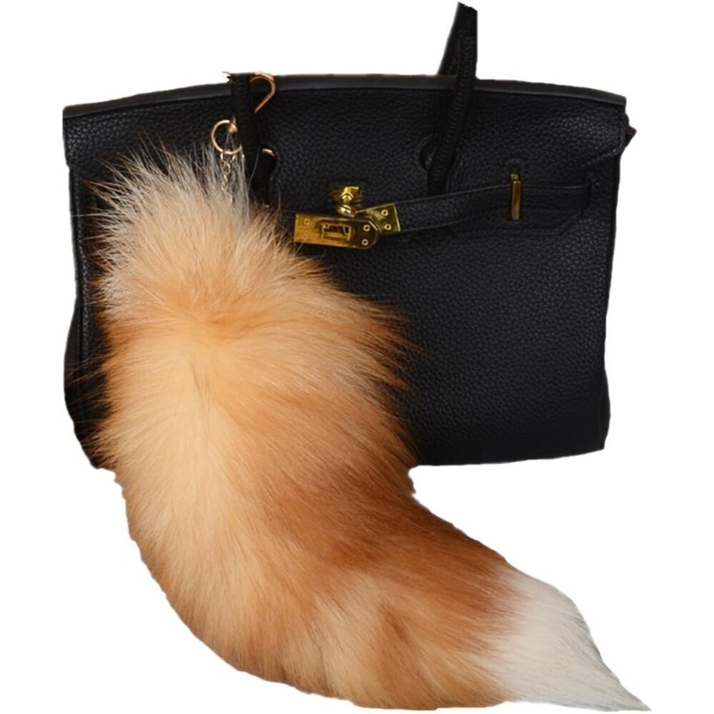 Fox Tail Keychain Brown Fur Keyring Soft Fluffy Bag Hanging Charm Halloween